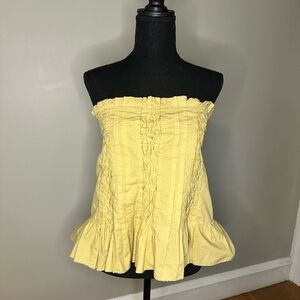 Anthropologie | Khaki Strapless Ruffle Peplum Top XL